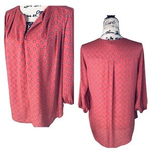 Pleione - 3/4 Sleeve Pleated & Split Neckline Top - M